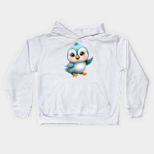 Funny blue bird in watercolor painting Kids Hoodie